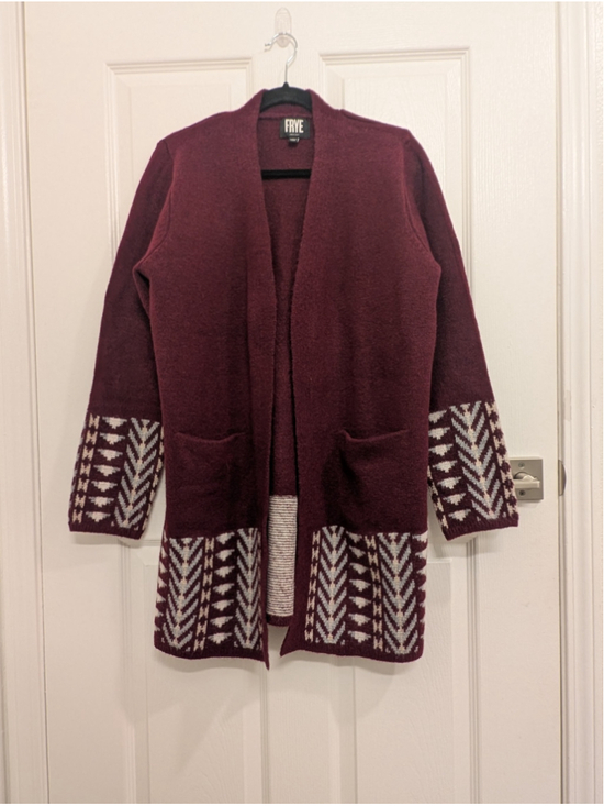Frye Sweaters - FRYE Women Med Burgundy Southwestern Aztec Fair Isle Open Front Cardigan Sweater
